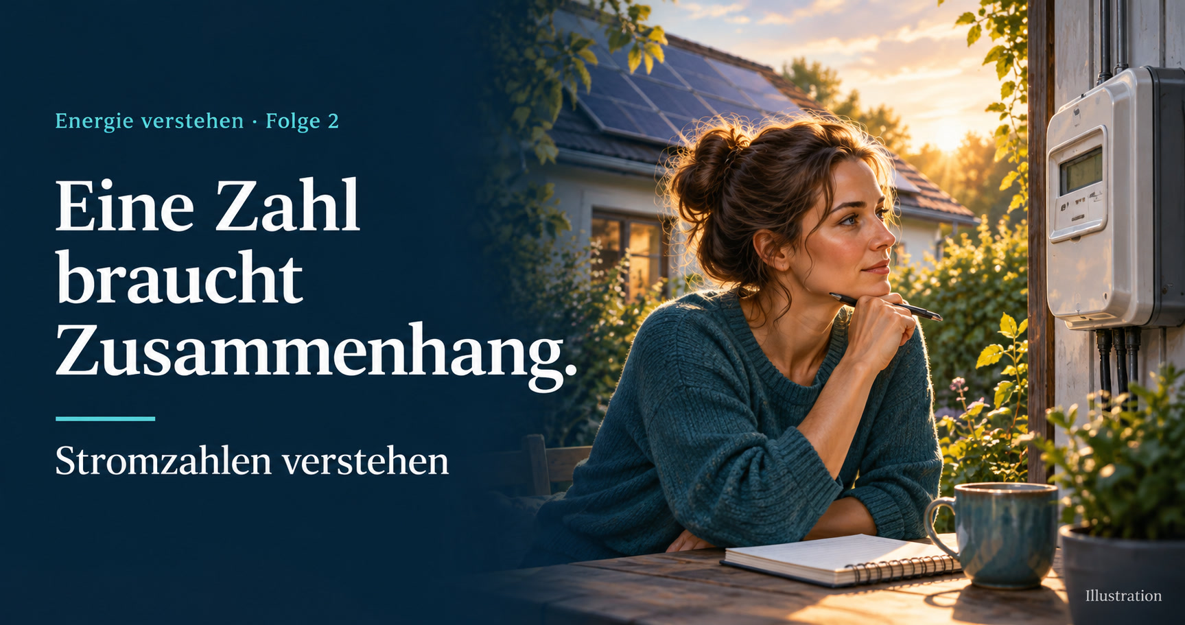 KI-Illustration zur Energiereihe Folge 2: Was die Stromzahlen wirklich sagen. Symbolisches Motiv, kein reales Projekt.